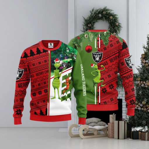 Oakland Raiders Grinch & Scooby Doo Christmas Ugly Sweater 1