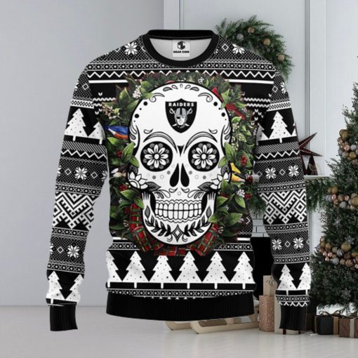 Oakland Raiders Skull Flower Ugly Christmas Ugly Sweater