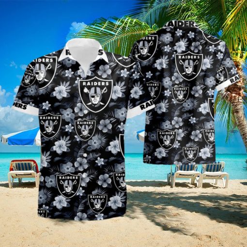 Oakland Raiders Tropical Flower Short Sleeve Aloha Hawaiian Shirt