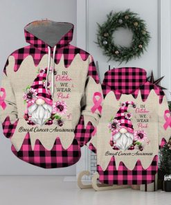 October I Wear Pink Gnome Breast Cancer Awareness 3d All Over Print Hoodie