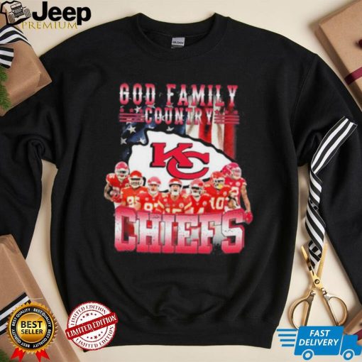 Official 2023 American Flag Kansas City Chief God First Family Country KC Chiefs Football Shirt