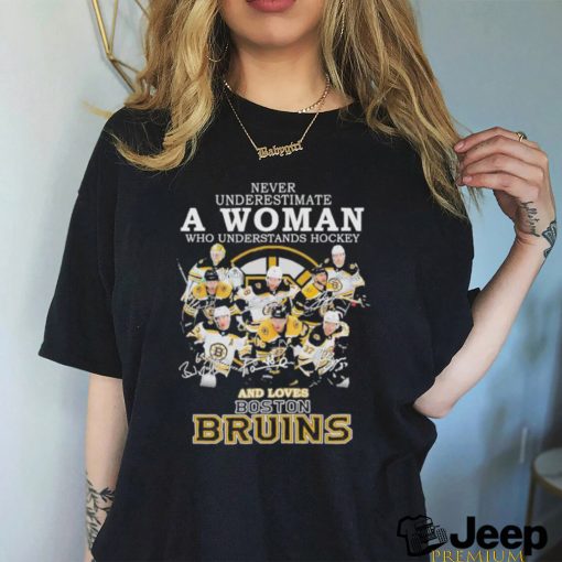 Official 2023 Never Underestimate A Woman Who Understands Hockey And Love Boston Bruins Signatures Shirt Shirt