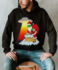 Official Alien santa ufo paranormal funny Christmas graphic T shirt