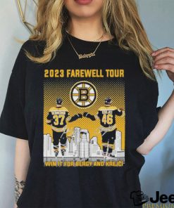 Official Boston Bruins Bergeron and Krejci 2023 Farewell Tour win it for energy and Krejci signatures shirt