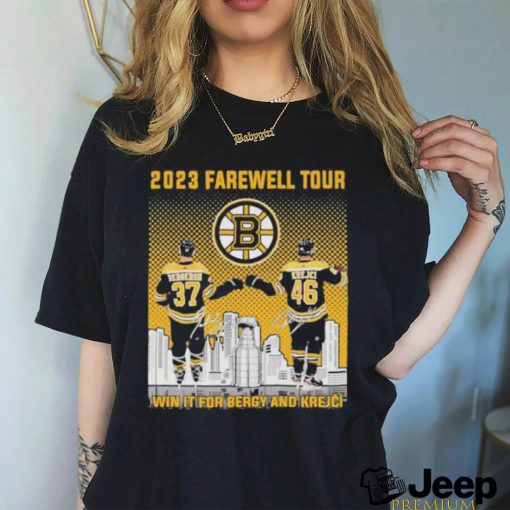 Official Boston Bruins Bergeron and Krejci 2023 Farewell Tour win it for energy and Krejci signatures shirt