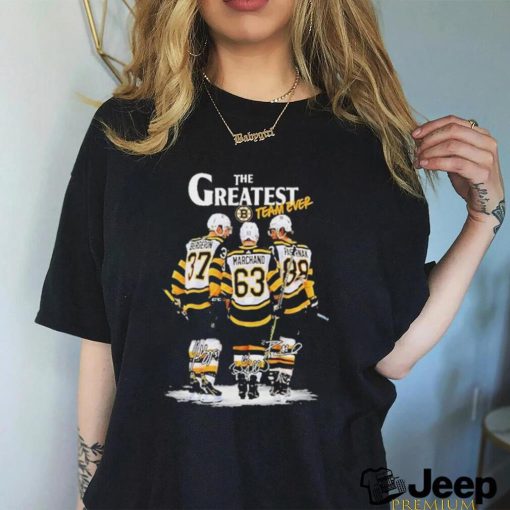 Official Boston Bruins The Greatest Team Ever Bergeron Marchand Pastrnak Signature Shirt