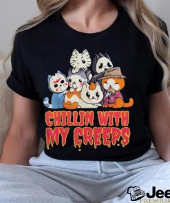 Official Chillin with My Creeps Funny Cat Horror Movies Serial Killer shirt