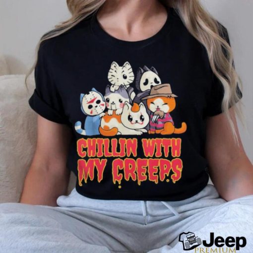 Official Chillin with My Creeps Funny Cat Horror Movies Serial Killer shirt