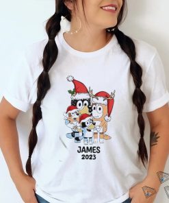 Official Custom Kid Name Bluey Family 2023 Christmas Ceramic T Shirt