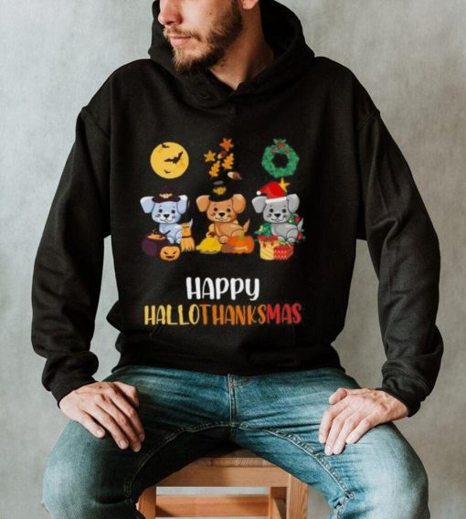 Official Cute Puppy Halloween Dog Christmas Happy Hallothanksmas Dog T Shirt