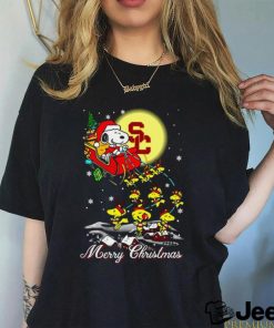 Official Favorable Usc Trojans Snoopy Christmas Santa Claus With Sleigh shirt