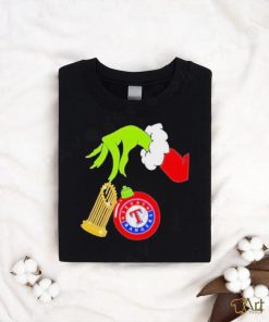 Official Grinch hand Texas rangers 2023 world series champions cup Christmas T shirt