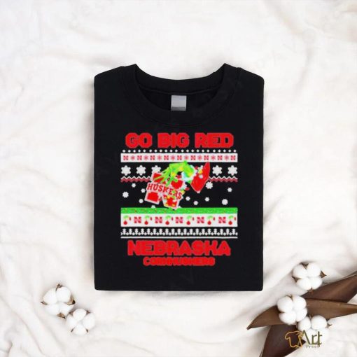 Official Grinch hand go big red Nebraska cornhuskers ugly Christmas T shirt