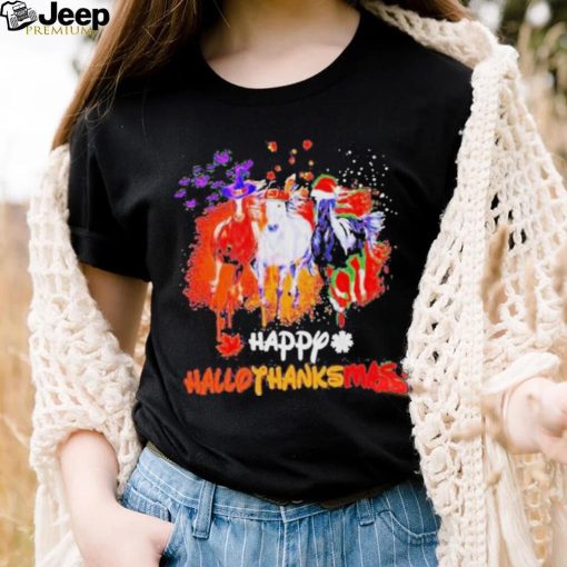 Official Horses happy hallothanksmas halloween thanksgiving Christmas T  shirt