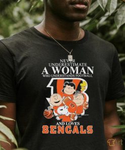 Official Never Underestimate A Woman Who Understands Football And Loves Bengals Mix Snoopy Peanuts Shirt