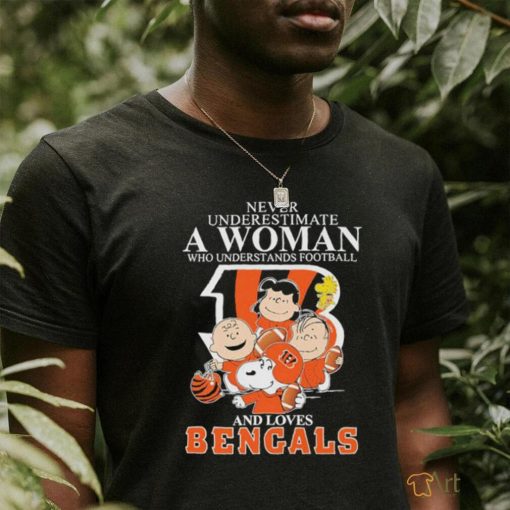 Official Never Underestimate A Woman Who Understands Football And Loves Bengals Mix Snoopy Peanuts Shirt