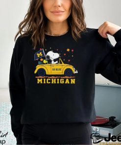 Official Peanuts Snoopy And Woodstock On Car Michigan Wolverines Go Blue Shirt