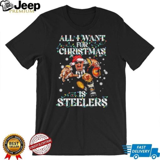 Official Pittsburgh Steelers all I want for christmas is santa mascot shirt