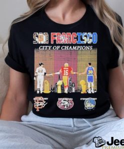 Official San Francisco City Of Champions Buster Posey Joe Montana And Stephen Curry Signatures Shirt