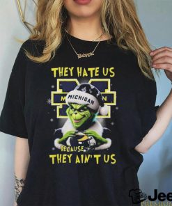 Official Santa Grinch They Hate Us Michigan Wolverines Because They Ain’t Us Love Helmet Christmas T Shirt