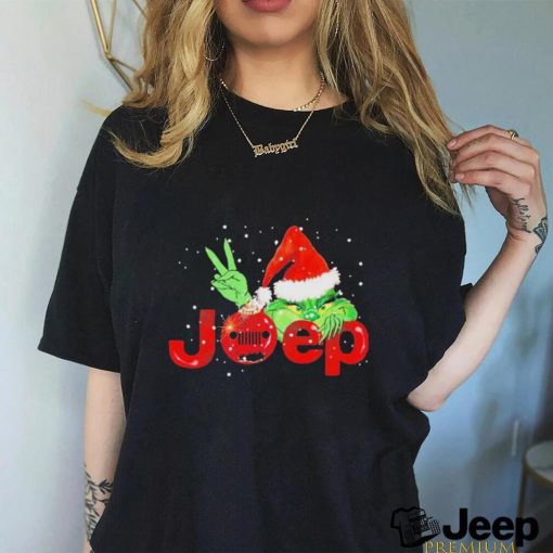 Official Santa Hat Grinch Ornament Hiding Merry Jeep Christmas Unisex T Shirt