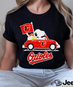 Official Snoopy drives car with Baltimore Orioles flag shirt