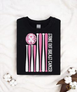 Official Strike Out Breast Cancer Baseball Pink American Flag Shirt