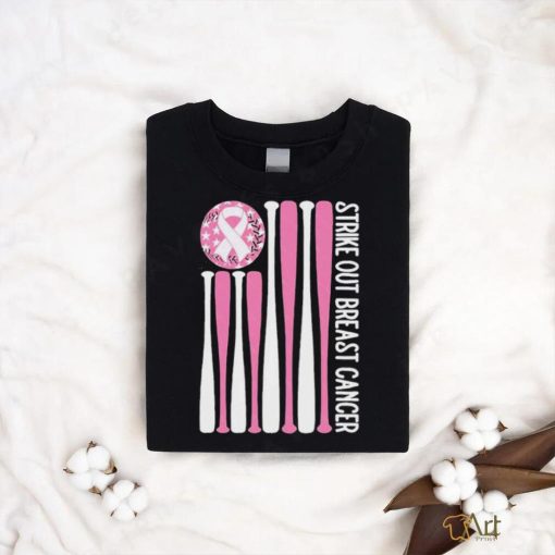 Official Strike Out Breast Cancer Baseball Pink American Flag Shirt