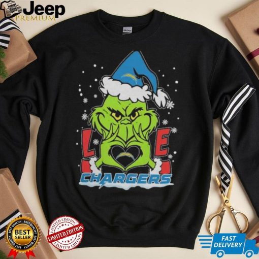 Official The Grinch Love Heart Los Angeles Chargers Football Christmas 2023 Shirt