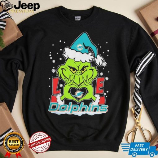 Official The Grinch Love Heart Miami Dolphins Football Christmas 2023 Shirt