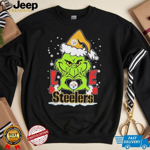 Official The Grinch Love Heart Pittsburgh Steelers Football Christmas 2023 shirt