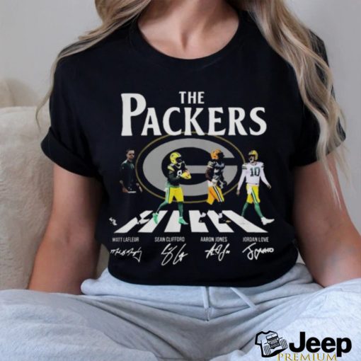 Official The Packers Abbey Road Matt Lafleur Sean Clifford Aaron Rodgers And Jordan Love Signatures Shirt