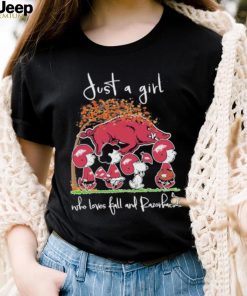 Official The Peanuts Just a girl who loves fall and Razorbacks Shirt