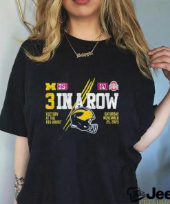 Official Valiant University of Michigan Football Navy ”3 In A Row” Ohio State Score Tee shirt