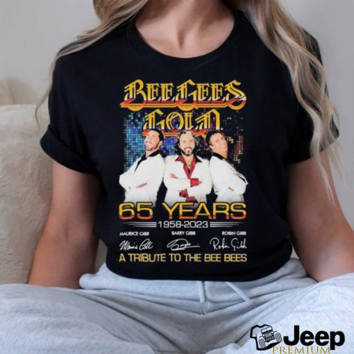 Official bee gees gold 65 years 1958 2023 a tribute to the bee bees signatures shirt