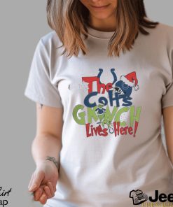 Official grinch Hat Santa The Colts Lives Here Christmas Shirt