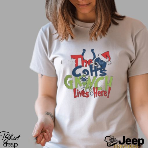 Official grinch Hat Santa The Colts Lives Here Christmas Shirt
