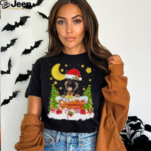 Official santa German Shepherd In The Chimney Christmas Tree Moonlight T Shirt