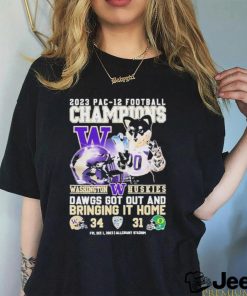 Official washington Huskies 2023 PAC 12 Football Champions Dawgs Got Out And Bringing It Home T Shirt