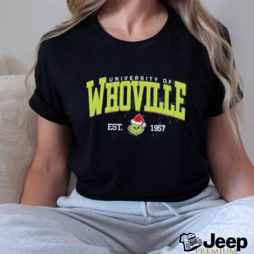 Official whoville University Est 1957 Retro Christmas Santa Grinch Shirt