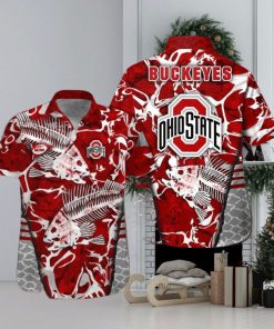 Ohio State Buckeyes Fishing Short Sleeve Button Up Tropical Hawaiian Shirt