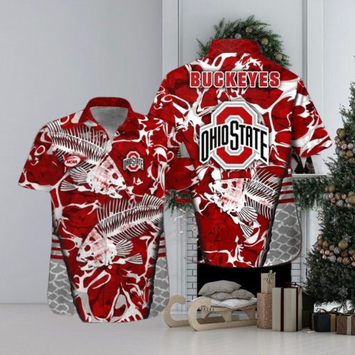 Ohio State Buckeyes Fishing Short Sleeve Button Up Tropical Hawaiian Shirt