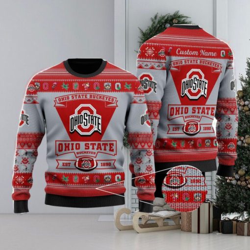 Ohio State Buckeyes Football Team Logo Custom Name Personalized Ugly Christmas Sweater Christmas Gift For Big Fans