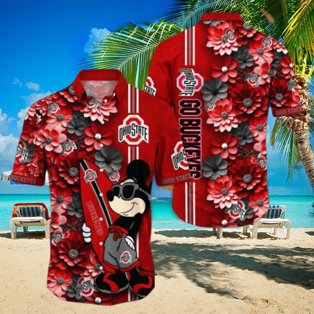 NCAA Ohio State Buckeyes Flower Button Up Hawaiian Shirt 3D Shirt