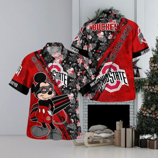 Ohio State Buckeyes Mickey Mouse Floral Short Sleeve Hawaii Shirt