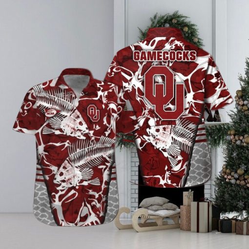 Oklahoma Sooners Fishing Short Sleeve Button Up Tropical Hawaiian Shirt