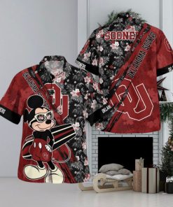 Oklahoma Sooners Mickey Mouse Floral Short Sleeve Hawaii Shirt