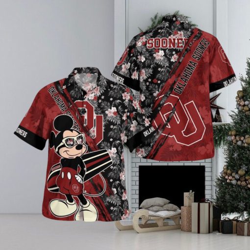 Oklahoma Sooners Mickey Mouse Floral Short Sleeve Hawaii Shirt