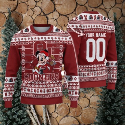 Oklahoma Sooners Mickey Player Custom Name And Number Ugly Christmas Sweater