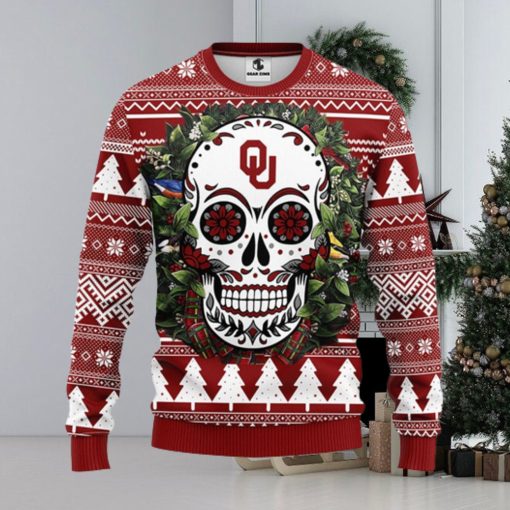 Oklahoma Sooners Skull Flower Ugly Christmas Ugly Sweater